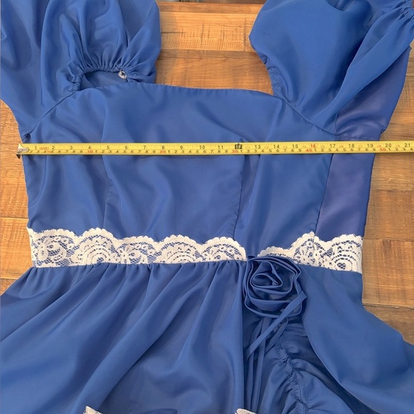 Authentic ILGWU Vintage Taffeta Dress. Blue Lace | Ruffled. Women Sz-11 Large - Picture 7 of 13